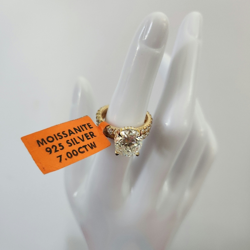 7.0 CTTW Moissanite Gold Plated 925 Silver Double Ring Set–  Size 7